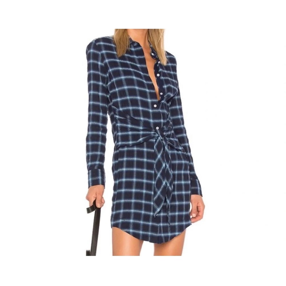 Rag & Bone Jean Sadie Long Sleeve Plaid Shirt Dress Front Tie Button Front Small